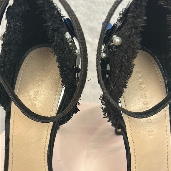 Zara Black and Blue Floral Stiletto Heels Size 7 - Picture 2 of 11